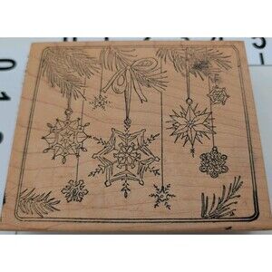 Vtg Northwoods Rubber Stamp Snowflake Ornaments Card Christmas Tree Branches